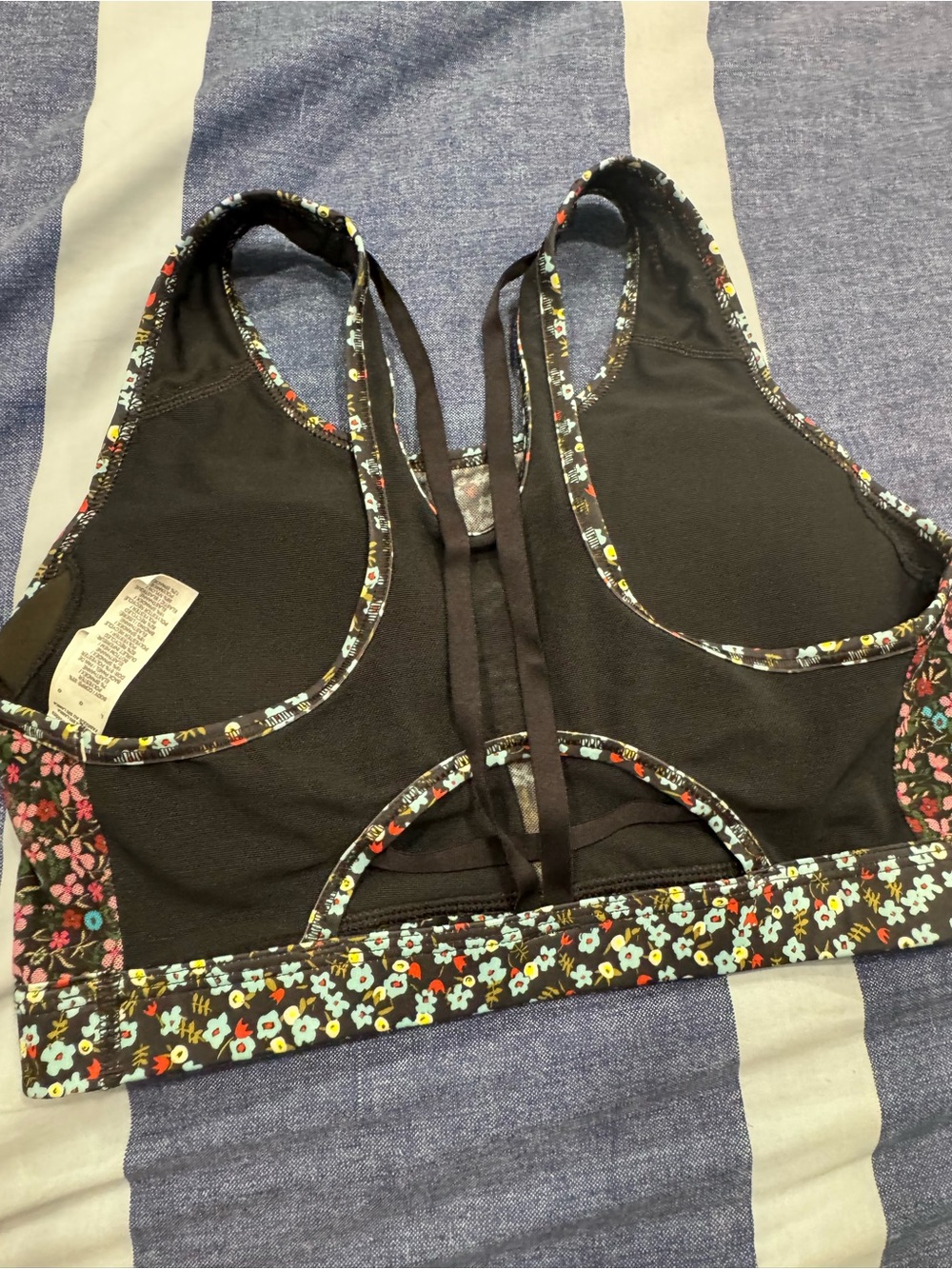 Nike Floral Print Strappy Sports Bra - Black with Pink & Blue Flowers - Picture 3 of 5